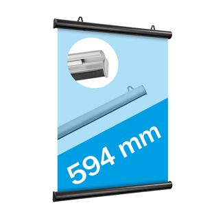 Poster clamps, aluminium, hinged 594 mm | black 