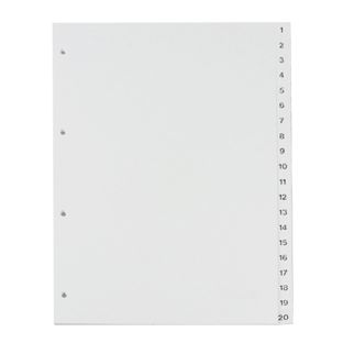 Index A4 extra wide, numbers 1-20, 4-hole punching, white 