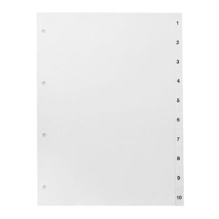Index A4, numbers 1-10, 11-hole punching, cardboard, white 