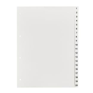 Index A4, numbers 1-20, 4-hole punching, cardboard, white 