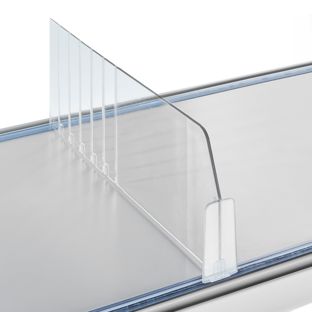 Shelf divider "Flexible" with central stop, transparent 120 mm