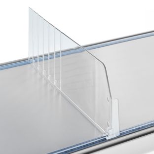 Shelf divider "Flexible" with left stop, transparent 120 mm