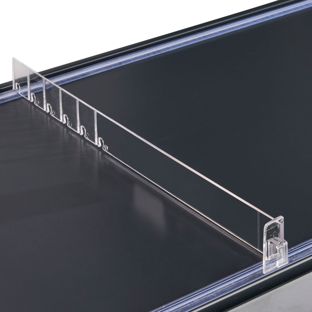 Shelf divider "Flexible" with left stop, transparent 30 mm