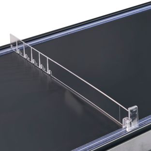 Shelf divider "Flexible" with right stop, transparent 30 mm