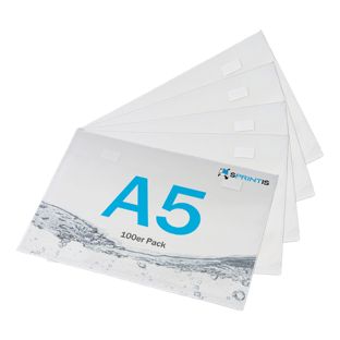 Rectangular pockets, self-adhesive, A5  | long edge  | with filling level, with flap  | PP 
