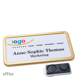 Name badges office quick-print magnet smag® magnet, extra strong | gold | 75 x 37 mm