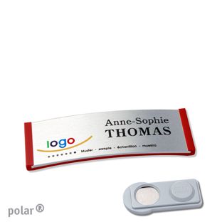 Name badges polar® alu-complete magnet smag® Magnet | red | silver | 64 x 22 mm