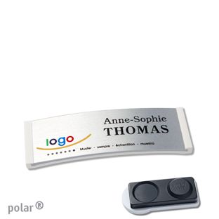 Jmenovky polar® alu-complete, magnet Magnet smag®, extra silný | bílá | stříbrná | 64 x 22 mm