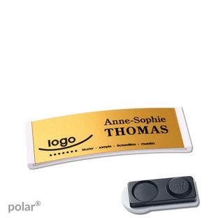 Jmenovky polar® alu-complete, magnet Magnet smag®, extra silný | bílá | zlatá | 64 x 22 mm