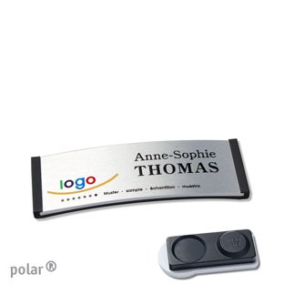 Jmenovky polar® alu-complete, magnet Magnet smag®, extra silný | černá | stříbrná | 64 x 22 mm