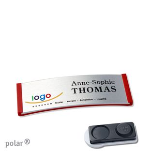 Jmenovky polar® alu-complete, magnet Magnet smag®, extra silný | červená | stříbrná | 64 x 22 mm