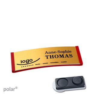 Jmenovky polar® alu-complete, magnet Magnet smag®, extra silný | červená | zlatá | 64 x 22 mm