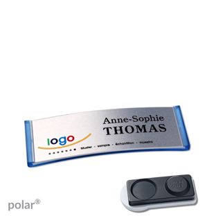 Name badges polar® alu-complete magnet smag® magnet, extra strong | translucent, blue | silver | 64 x 22 mm