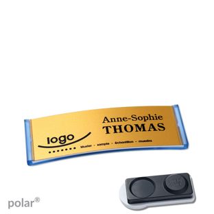 Jmenovky polar® alu-complete, magnet Magnet smag®, extra silný | průsvitné provedení, modrá | zlatá | 64 x 22 mm