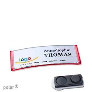 Name badges polar® quick-print magnet smag® magnet, extra strong | translucent, red | 64 x 22 mm