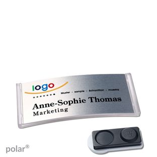 Name badges polar® alu-complete magnet smag® magnet, extra strong | transparent | silver | 65 x 30 mm