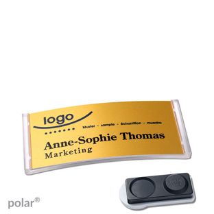 Name badges polar® alu-complete magnet smag® magnet, extra strong | transparent | gold | 65 x 30 mm