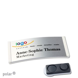 Jmenovky polar® alu-complete, magnet Magnet smag®, extra silný | bílá | stříbrná | 65 x 30 mm