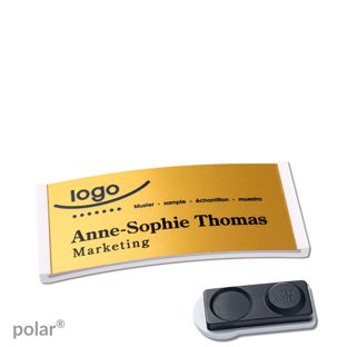 Jmenovky polar® alu-complete, magnet Magnet smag®, extra silný | bílá | zlatá | 65 x 30 mm