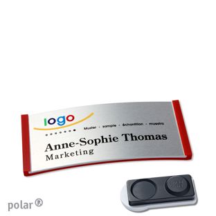 Jmenovky polar® alu-complete, magnet Magnet smag®, extra silný | červená | stříbrná | 65 x 30 mm