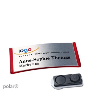 Jmenovky polar® alu-complete, magnet Magnet smag®, extra silný | průsvitné provedení, červená | stříbrná | 65 x 30 mm