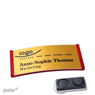 Jmenovky polar® alu-complete, magnet Magnet smag®, extra silný | průsvitné provedení, červená | zlatá | 65 x 30 mm
