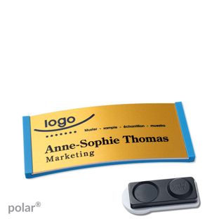 Jmenovky polar® alu-complete, magnet Magnet smag®, extra silný | středně modrá | zlatá | 65 x 30 mm
