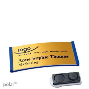 Jmenovky polar® alu-complete, magnet Magnet smag®, extra silný | modrá | zlatá | 65 x 30 mm