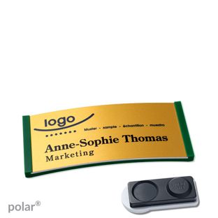 Jmenovky polar® alu-complete, magnet Magnet smag®, extra silný | zelená | zlatá | 65 x 30 mm