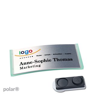 Jmenovky polar® alu-complete, magnet Magnet smag®, extra silný | průsvitné provedení, zelená | stříbrná | 65 x 30 mm