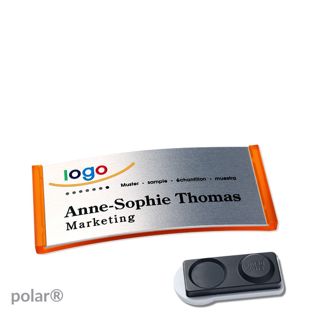 Jmenovky polar® alu-complete, magnet Magnet smag®, extra silný | průsvitné provedení, oranžová | stříbrná | 65 x 30 mm