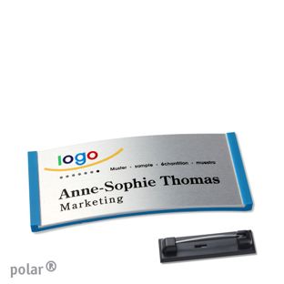 Name badges polar® alu-complete magnet medium blue | silver | 65 x 30 mm