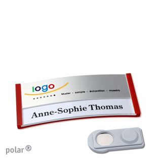 Jmenovky polar® alu-print, magnet Magnet smag® | červená | stříbrná | 65 x 30 mm