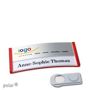 Jmenovky polar® alu-print, magnet Magnet smag® | průsvitné provedení, červená | stříbrná | 65 x 30 mm