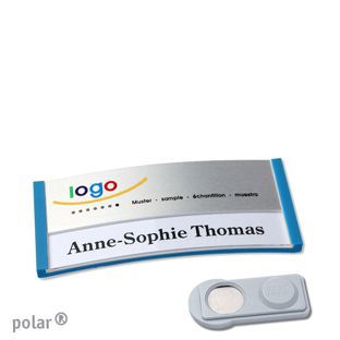 Jmenovky polar® alu-print, magnet Magnet smag® | středně modrá | stříbrná | 65 x 30 mm
