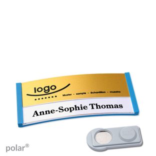 Jmenovky polar® alu-print, magnet Magnet smag® | středně modrá | zlatá | 65 x 30 mm