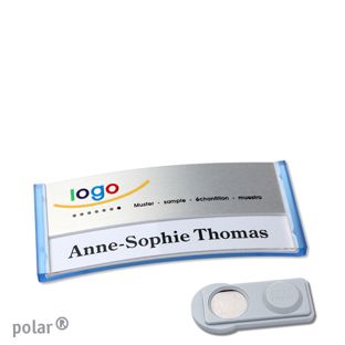 Jmenovky polar® alu-print, magnet Magnet smag® | průsvitné provedení, modrá | stříbrná | 65 x 30 mm