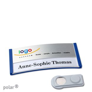 Jmenovky polar® alu-print, magnet Magnet smag® | modrá | stříbrná | 65 x 30 mm