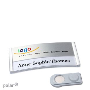 Name badges polar® alu-print magnet smag® Magnet | chrome | silver | 65 x 30 mm