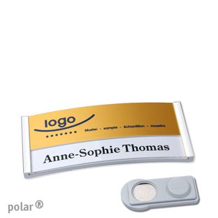 Name badges polar® alu-print magnet smag® Magnet | chrome | gold | 65 x 30 mm