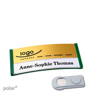Jmenovky polar® alu-print, magnet Magnet smag® | zelená | zlatá | 65 x 30 mm