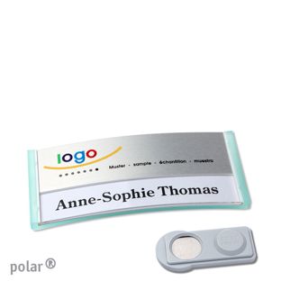 Jmenovky polar® alu-print, magnet Magnet smag® | průsvitné provedení, zelená | stříbrná | 65 x 30 mm