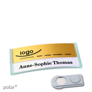 Jmenovky polar® alu-print, magnet Magnet smag® | průsvitné provedení, zelená | zlatá | 65 x 30 mm