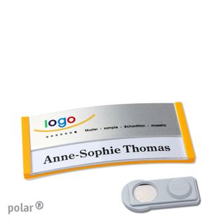 Jmenovky polar® alu-print, magnet Magnet smag® | žlutá | stříbrná | 65 x 30 mm