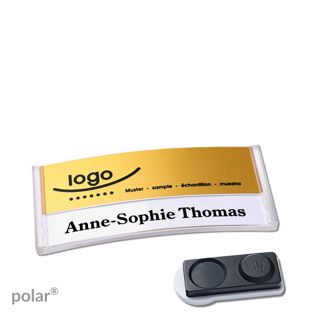 Name badges polar® alu-print magnet smag® magnet, extra strong | transparent | gold | 65 x 30 mm