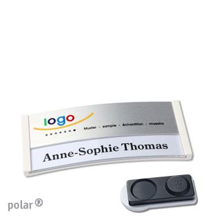 Jmenovky polar® alu-print, magnet Magnet smag®, extra silný | bílá | stříbrná | 65 x 30 mm