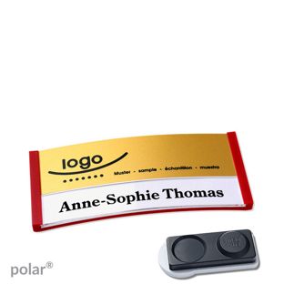 Jmenovky polar® alu-print, magnet Magnet smag®, extra silný | červená | zlatá | 65 x 30 mm