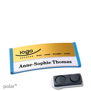 Jmenovky polar® alu-print, magnet Magnet smag®, extra silný | středně modrá | zlatá | 65 x 30 mm
