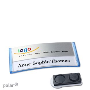 Jmenovky polar® alu-print, magnet Magnet smag®, extra silný | průsvitné provedení, modrá | stříbrná | 65 x 30 mm