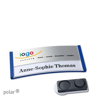 Jmenovky polar® alu-print, magnet Magnet smag®, extra silný | modrá | stříbrná | 65 x 30 mm